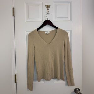 Ann Taylor Loft Sweater Size Small Tan V-Neck Cashmere